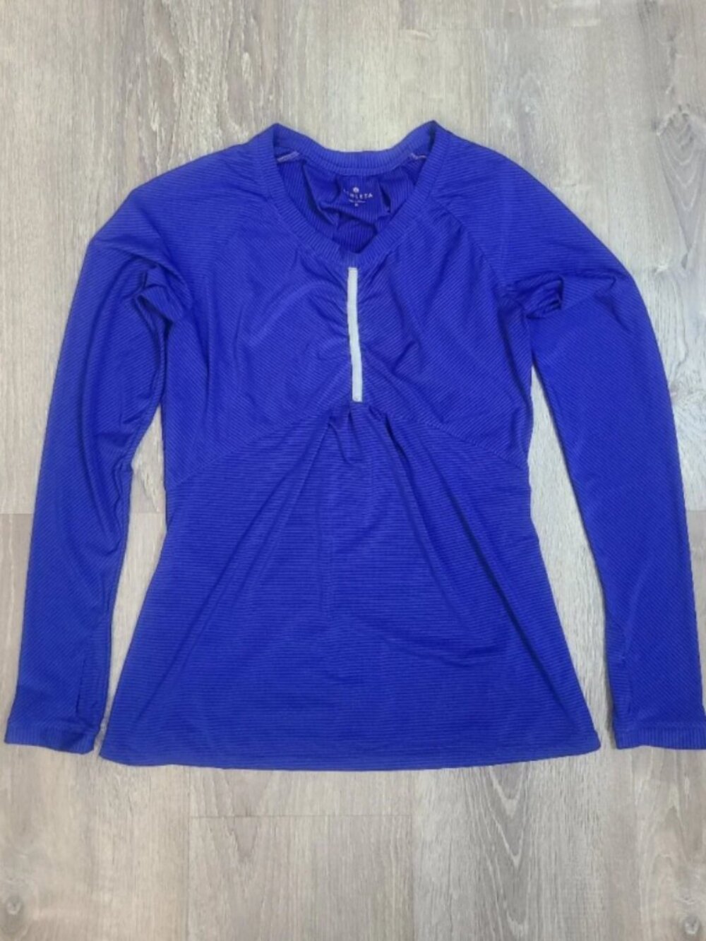 Athleta Royal Blue Pump It Up Ruched Long Sleeve Running Training Top Size Small